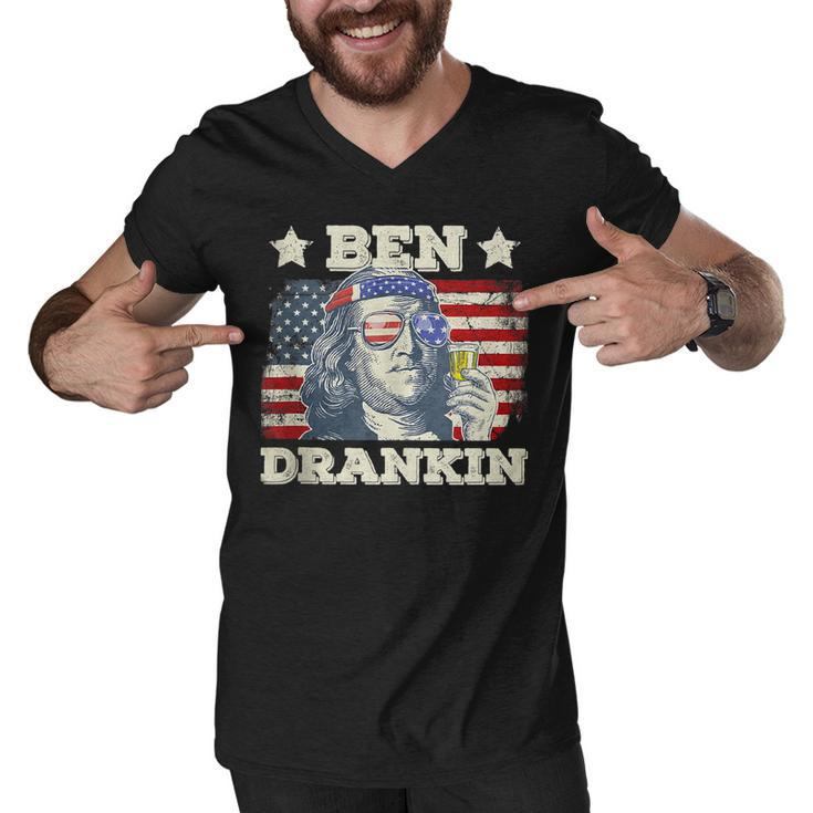 Vintage Ben Drankin 4Th Of July Benjamin Usa Flag   Men V-Neck Tshirt