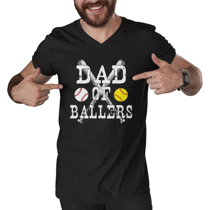 Vintage Dad Of Ballers Funny Baseball Softball Lover Men V-Neck Tshirt
