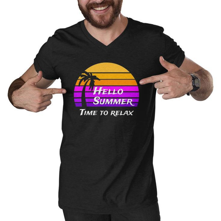 Vintage Hello Summer Its Time To Relax Men V-Neck Tshirt