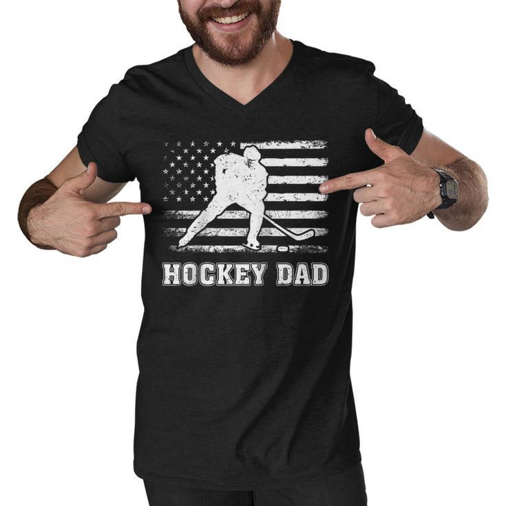 Vintage Hockey Dad American Flag Hockey 4Th Of July  Men V-Neck Tshirt