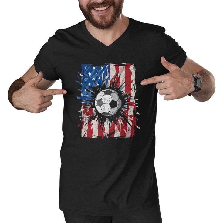 Vintage Soccer 4Th Of July Men Usa American Flag Boys Men V-Neck Tshirt