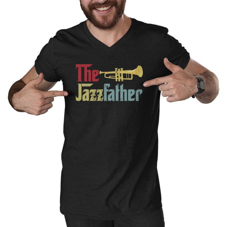 Vintage The Jazzfather Happy Fathers Day Trumpet Player Men V-Neck Tshirt