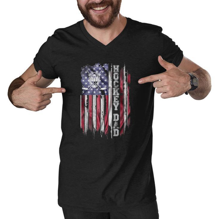 Vintage Usa American Flag Proud Hockey Dad Silhouette Funny Men V-Neck Tshirt