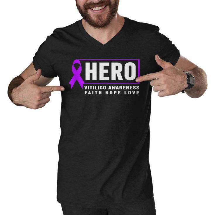 Vitiligo Awareness Hero  - Purple Vitiligo Awareness  Men V-Neck Tshirt