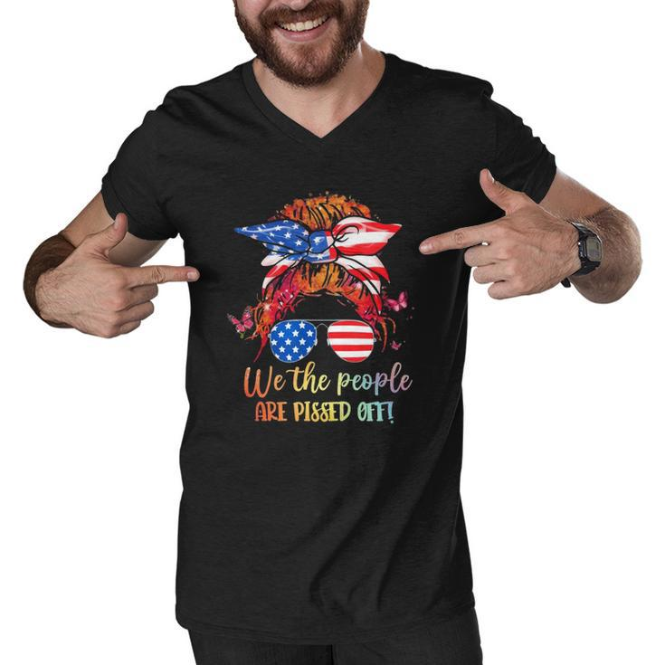 We People Are Pissed Off Patriotic Messy Bun Hair Usa Flag  Men V-Neck Tshirt