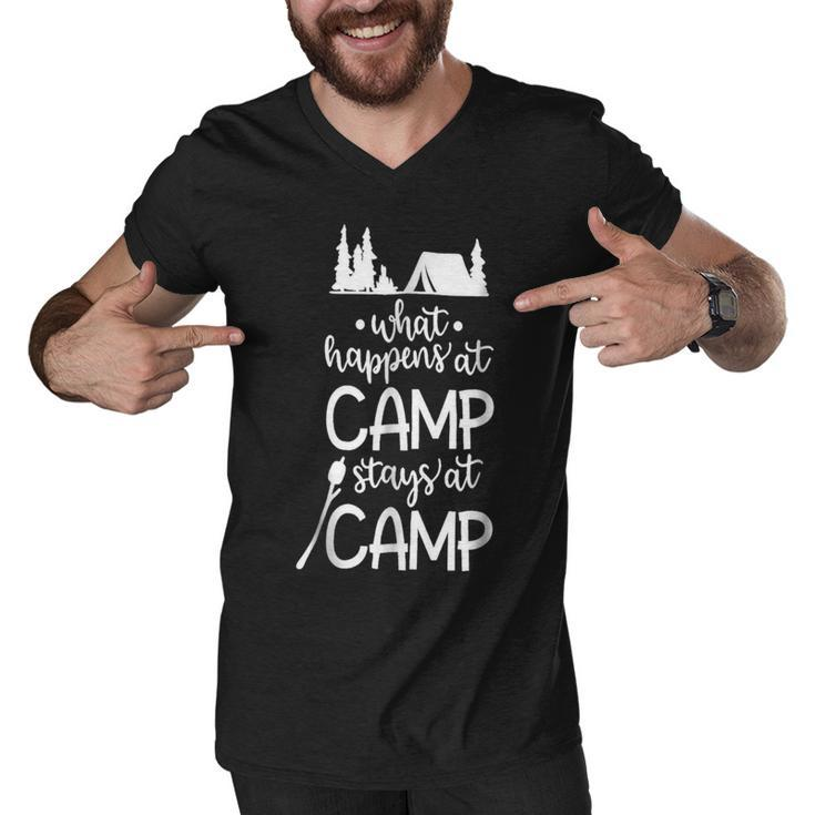 What Happens At Camp Stays At Camp Shirt Kids Camping Girls Men V-Neck Tshirt