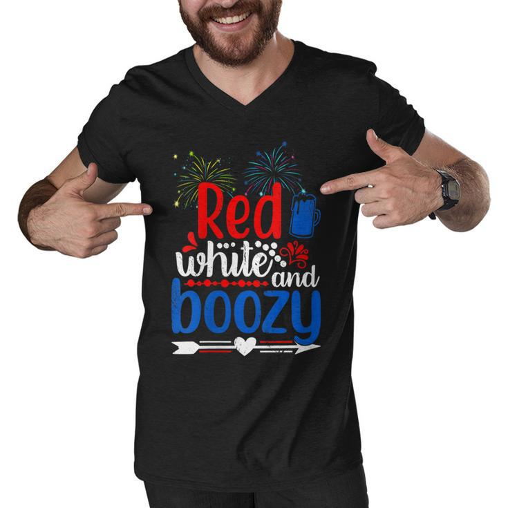 Womens Red White And Boozy Alcohol Booze 4Th Of July Beer Party  Men V-Neck Tshirt