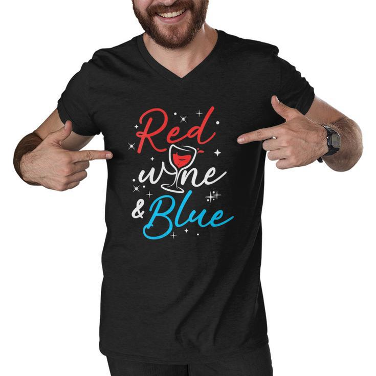 Womens Red Wine And Blue V-Neck Men V-Neck Tshirt