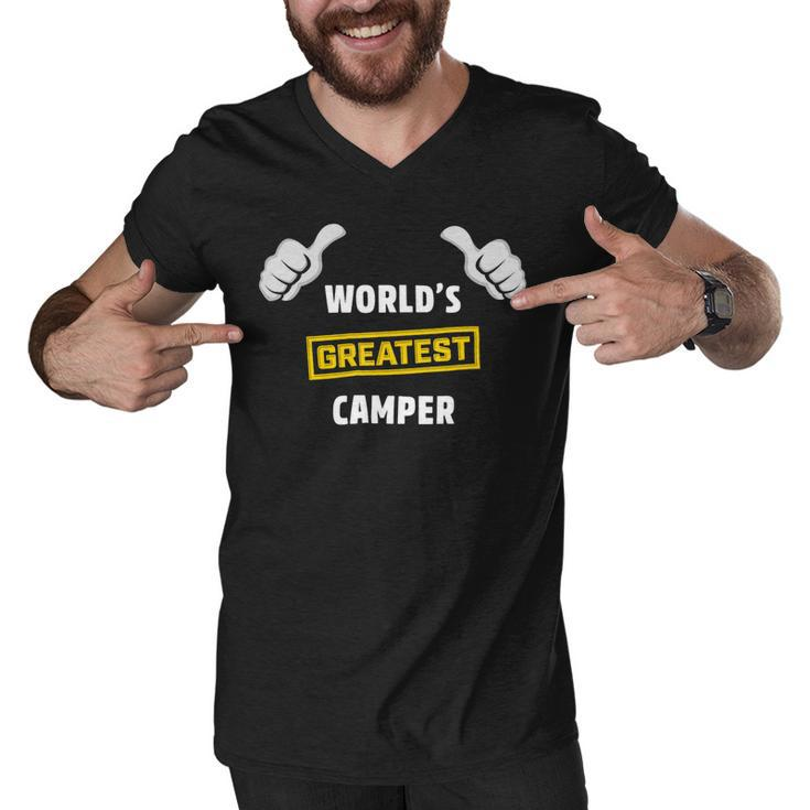 Worlds Greatest Camper Funny Camping Gift Camp T Shirt Men V-Neck Tshirt