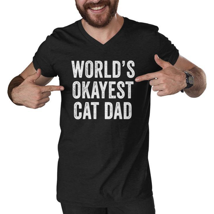 Worlds Okayest Cat Dad Funny Cat Owner Lover Distressed Men V-Neck Tshirt