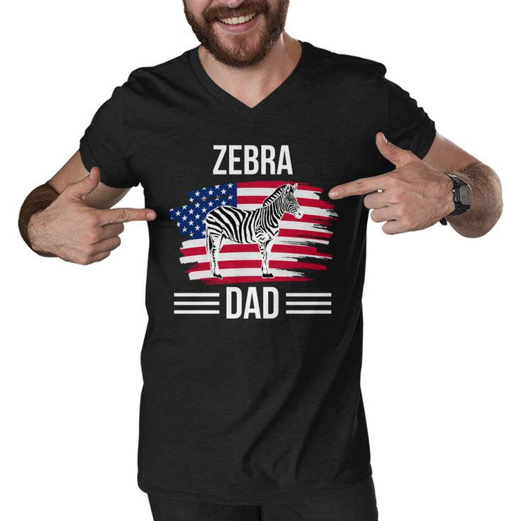 Zebra Us Flag 4Th Of July Fathers Day Zebra Dad   Men V-Neck Tshirt