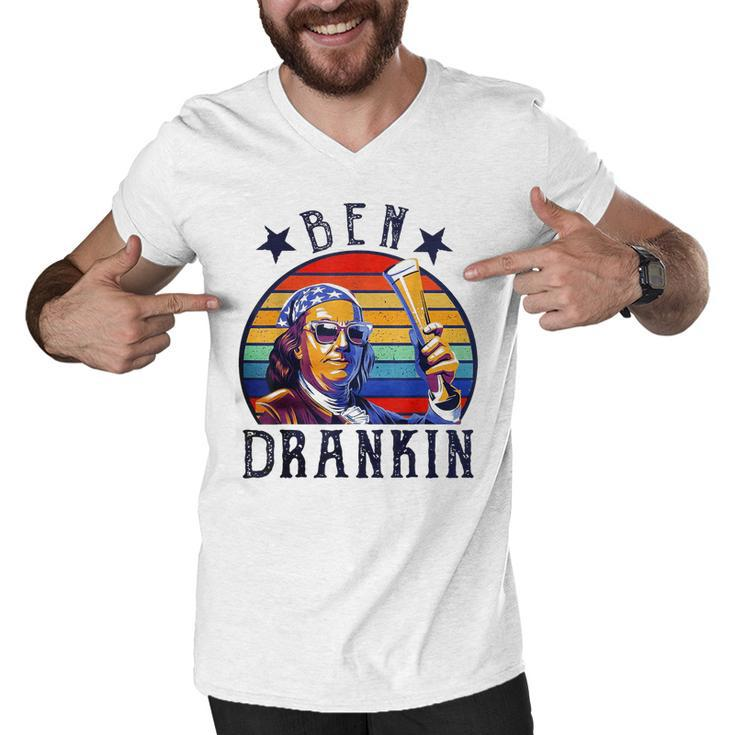 4Th Of July Ben Drankin Drinking Patriotic Funny  Men V-Neck Tshirt
