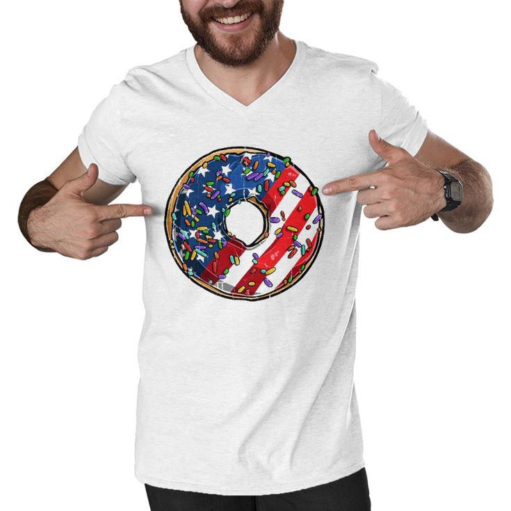 4Th Of July Donut Usa Flag  Graphic American Doughnut  Men V-Neck Tshirt