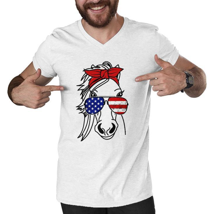4Th Of July Patriotic Horse American Flag Sunglasses Men V-Neck Tshirt