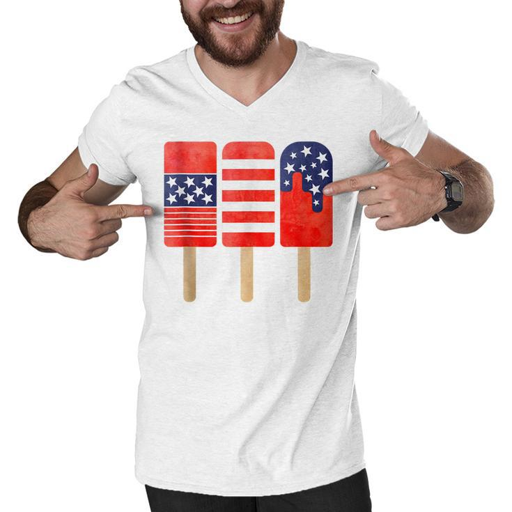 4Th Of July Popsicles Usa Flag Independence Day Patriotic  Men V-Neck Tshirt