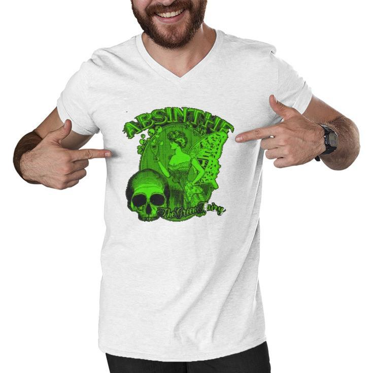 Absinthe Skull Green Fairy Retro Design Men V-Neck Tshirt