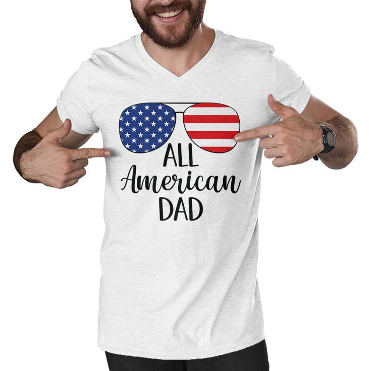 All American Dad Father 4Th Of July Usa Flag Sunglasses   Men V-Neck Tshirt