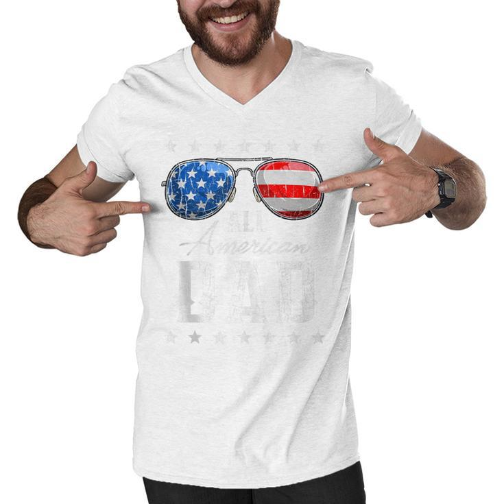 All American Dad  Usa Flag Sunglasses 4Th Of July Dad  Men V-Neck Tshirt