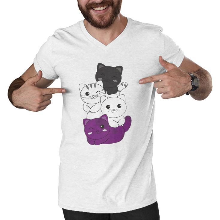 Asexual Flag Pride Lgbtq Cats Asexual Cat Men V-Neck Tshirt