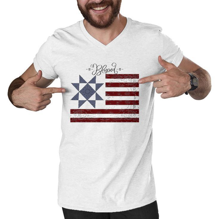Barn Quilt July 4Th Gifts Vintage Usa Flag S Men V-Neck Tshirt