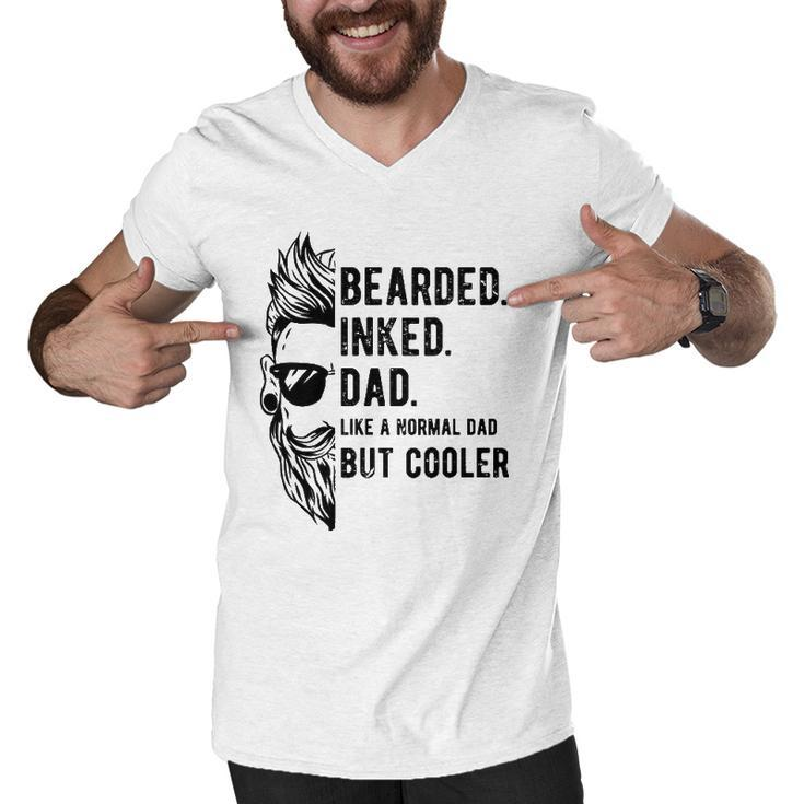 Bearded Inked Dad Like A Normal But Cooler Fathers Day Men V-Neck Tshirt