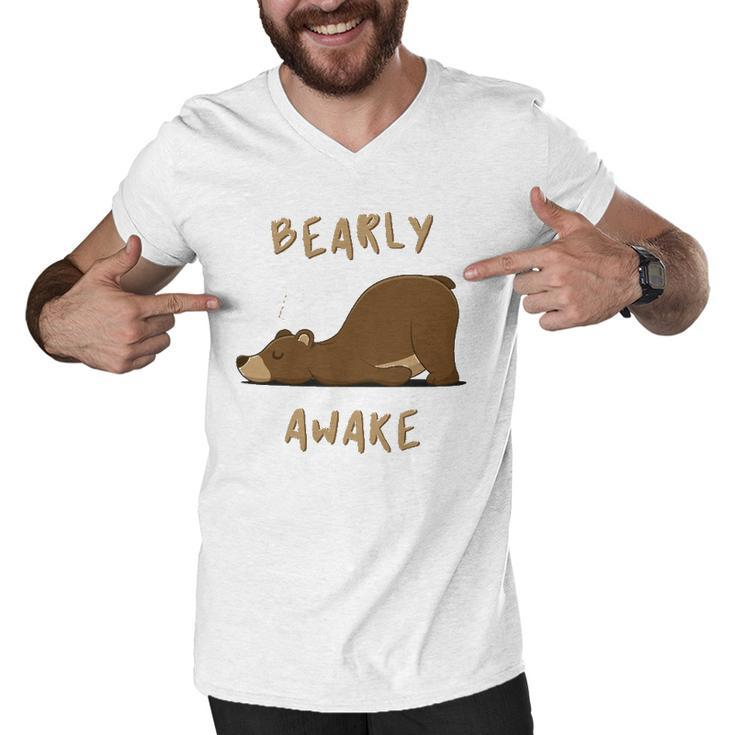 Bearly Awake Funny Sleeping Bear Men V-Neck Tshirt