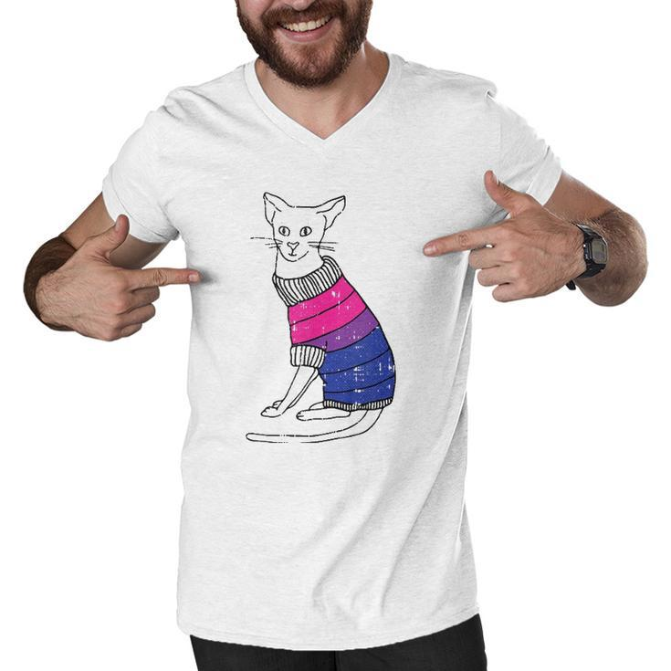 Bisexual Cat Lgbt-Q Pride Cute Kitten Kitty Proud Ally  Men V-Neck Tshirt