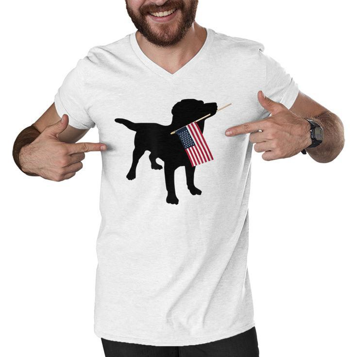 Black Lab Dog Holding July 4Th Patriotic Usa Flag  Men V-Neck Tshirt