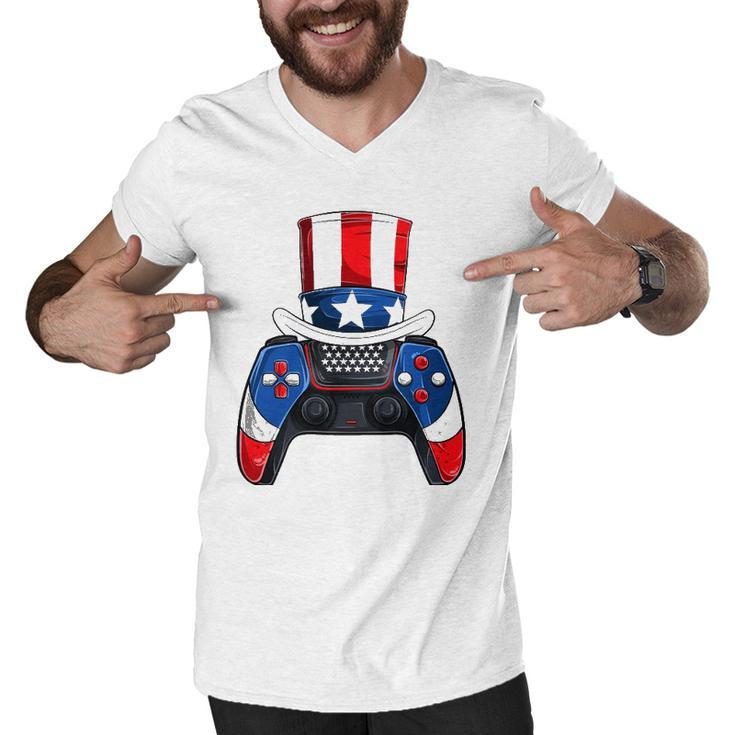 Boy Fourth Of July S American Flag Video Games Kids Men V-Neck Tshirt
