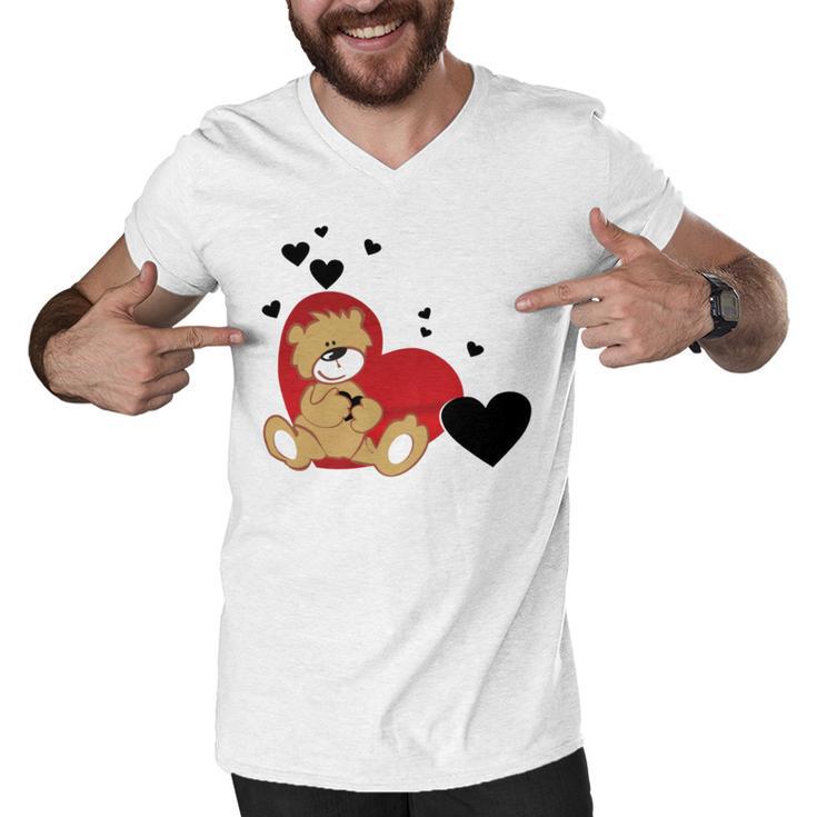 Cartoon Animal Happy Loving Teddy Bear Men V-Neck Tshirt