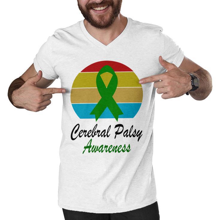 Cerebral Palsy Awareness Vintage  Green Ribbon  Cerebral Palsy  Cerebral Palsy Awareness Men V-Neck Tshirt