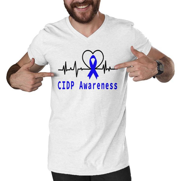 Chronic Inflammatory Demyelinating Polyneuropathy Cidp Awareness Heartbeat  Blue Ribbon  Cidp Support  Cidp Awareness Men V-Neck Tshirt