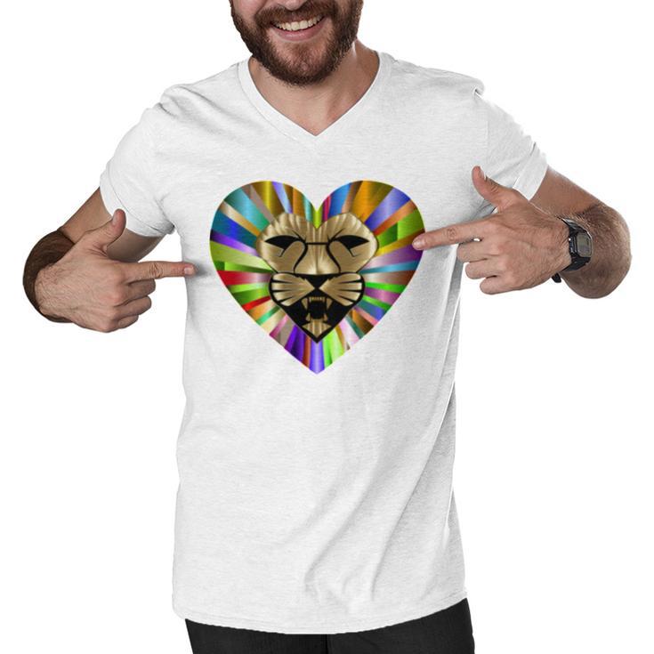 Colored Lion Heart Men V-Neck Tshirt