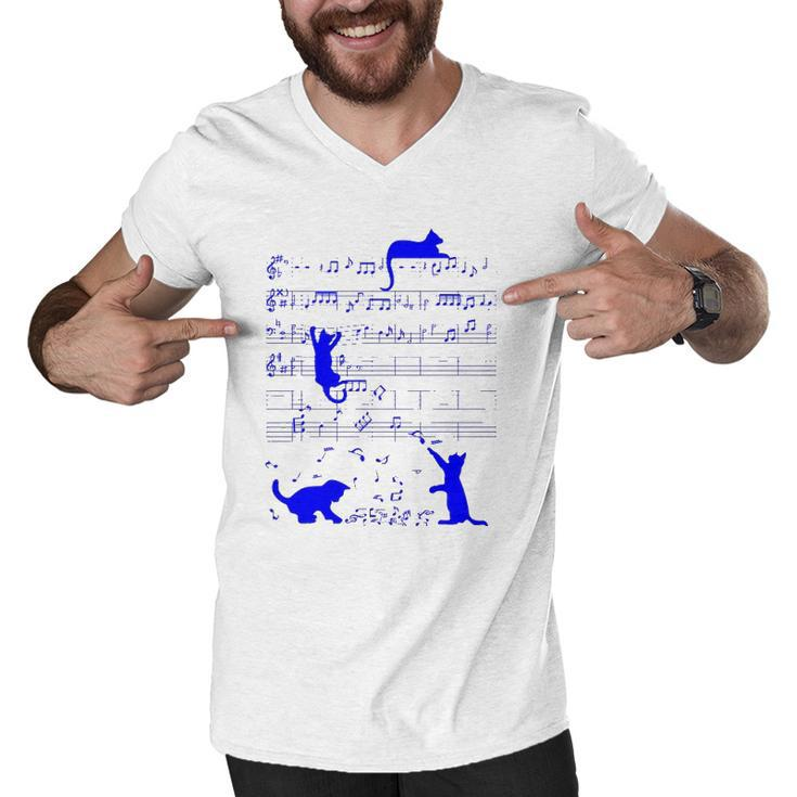Cute Cats Kitty Music Notes Musician Art Men V-Neck Tshirt