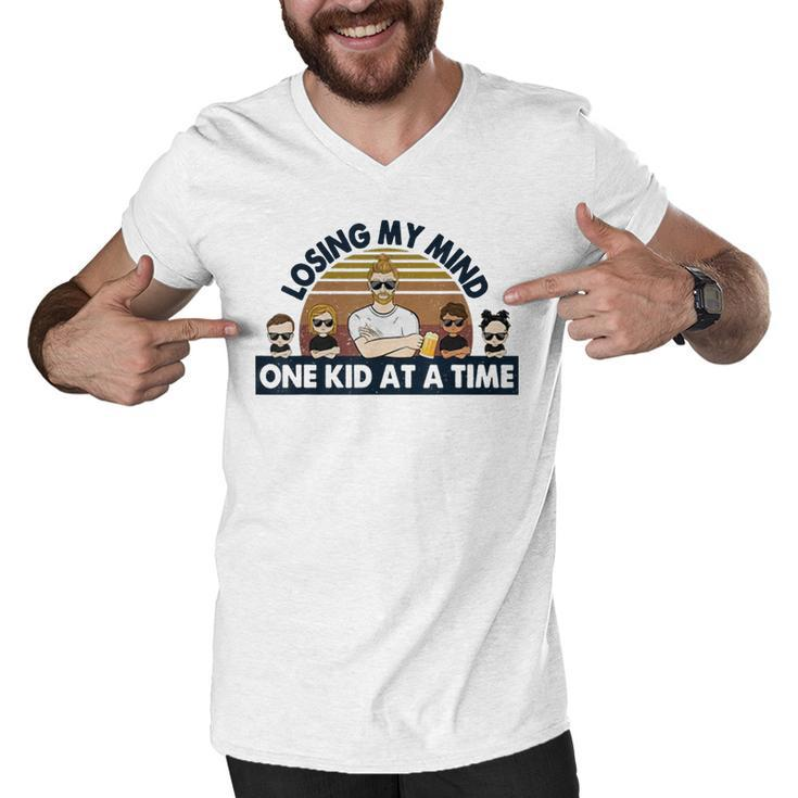 Dad Losing My Mind One Kid At A Time  Men V-Neck Tshirt