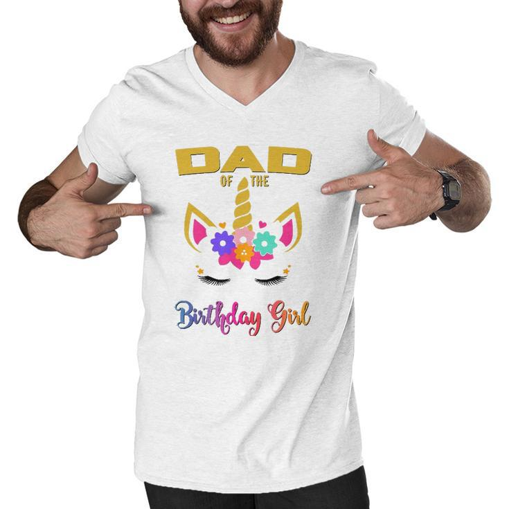 Dad Of The Birthday Girl Unicorn Matching Men V-Neck Tshirt
