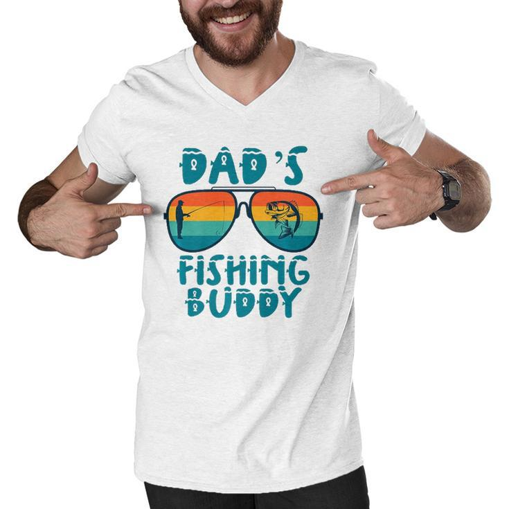 Dads Fishing Buddy Cute Fish Sunglasses Youth Kids  Men V-Neck Tshirt