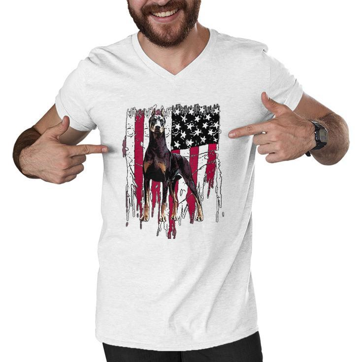 Doberman Pinscher American Flag Usa Awesome  Men V-Neck Tshirt