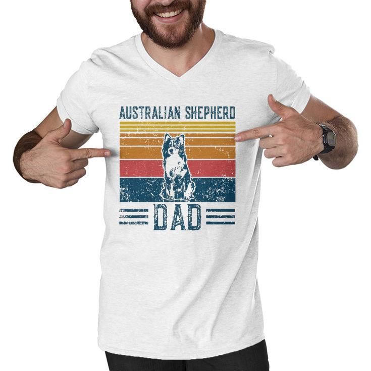 Dog Aussie Dad Vintage Australian Shepherd Dad Men V-Neck Tshirt