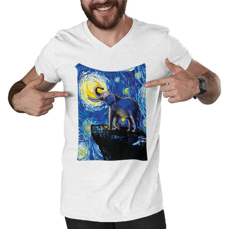 Elephant - Moon Night Sky Men V-Neck Tshirt