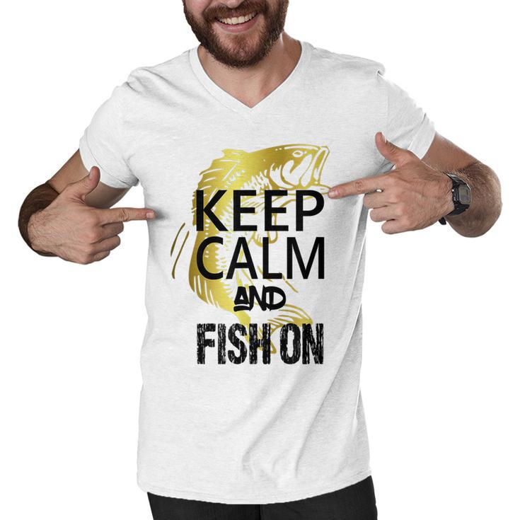 Fishing  Keep Calm And Fish On Funny Novelty  V2 Men V-Neck Tshirt
