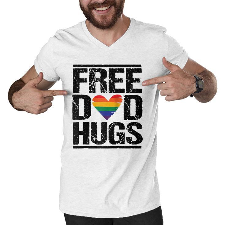 Free Dad Hugs  Lgbtq Pride Stepfather Daddy Papa Design Raglan Baseball Tee Men V-Neck Tshirt