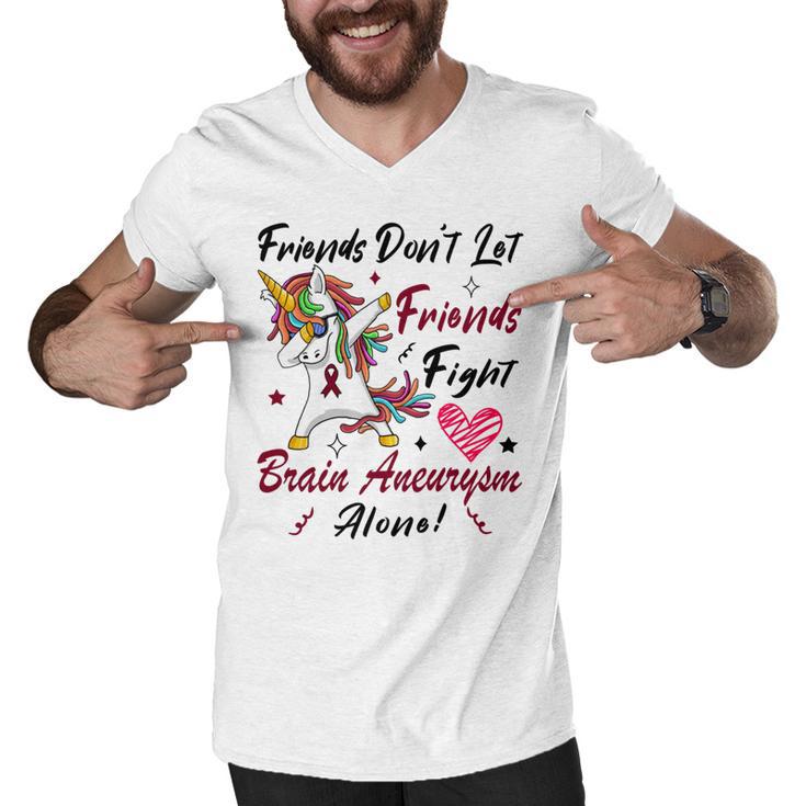 Friends Dont Let Friends Fight Brain Aneurysm Alone  Unicorn Burgundy Ribbon  Brain Aneurysm  Bpd Brain Aneurysm Men V-Neck Tshirt