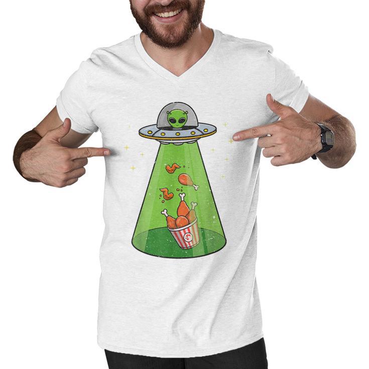 Funny Alien  Ufo Abduction Fried Chicken Aliens Lover  V2 Men V-Neck Tshirt