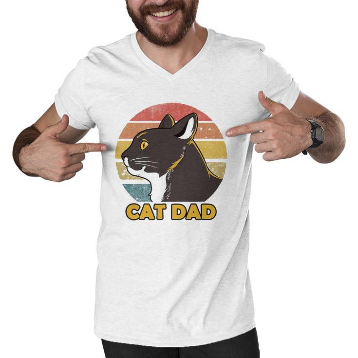 Funny Cat Dad Fathers Day Men V-Neck Tshirt