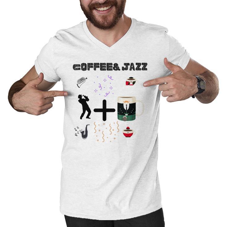 Funny Coolgiftcute Coffee Jazz Jazzmusiccoffeejazz Loverjazz Musicnashvillevintageguitar Men V-Neck Tshirt