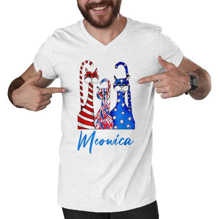Funny Tie Dye Meowica 4Th Of July Cat Lovers Patriotic  Men V-Neck Tshirt