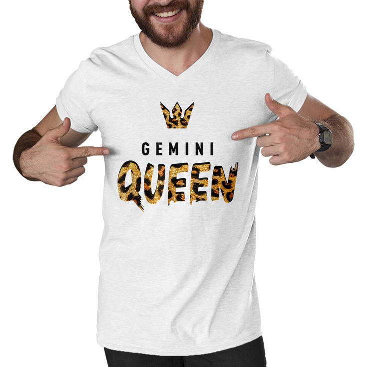 Gemini Queen Leopard  Cheetah Pattern Astrology Birthday  Men V-Neck Tshirt