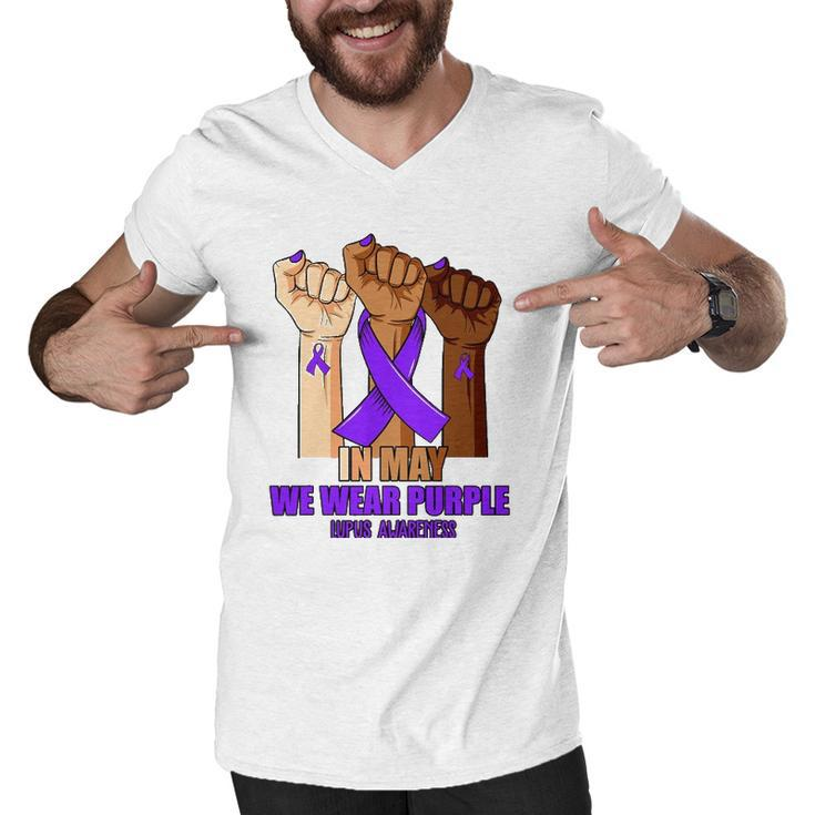 Hand In May We Wear Purple Lupus Awareness Month Men V-Neck Tshirt