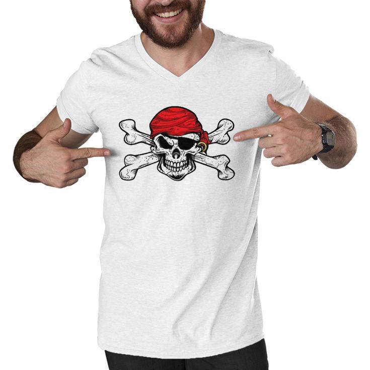 Jolly Roger Pirate Skull And Crossbones Flag Men V-Neck Tshirt